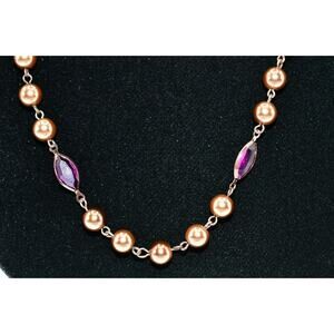 Carolee Vintage Beaded Necklace Taupe Pearl Open Bezel Lucite Crystal 90s BinL